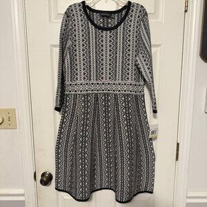 Nina Leonard Womens Sweater Dress | Black & White | Vintage Pattern | Size M